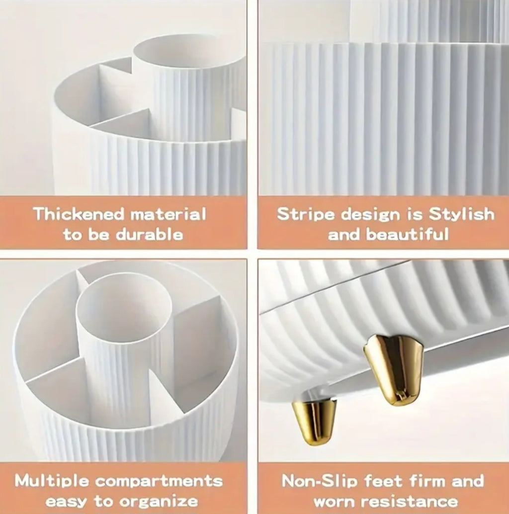 360° Rotating Makeup Organizer - 1pc Plastic Cosmetic Storage with 5 Compartments