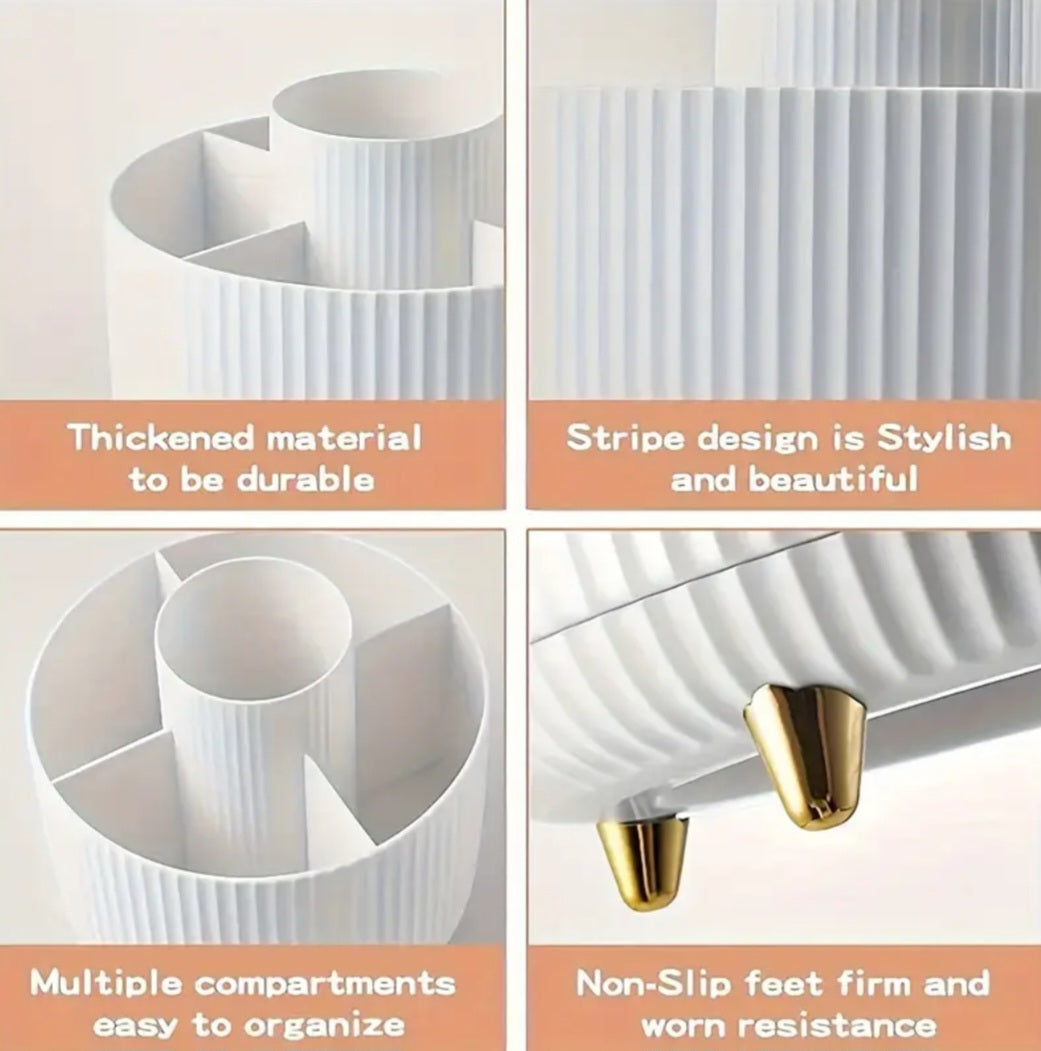 360° Rotating Makeup Organizer - 1pc Plastic Cosmetic Storage with 5 Compartments