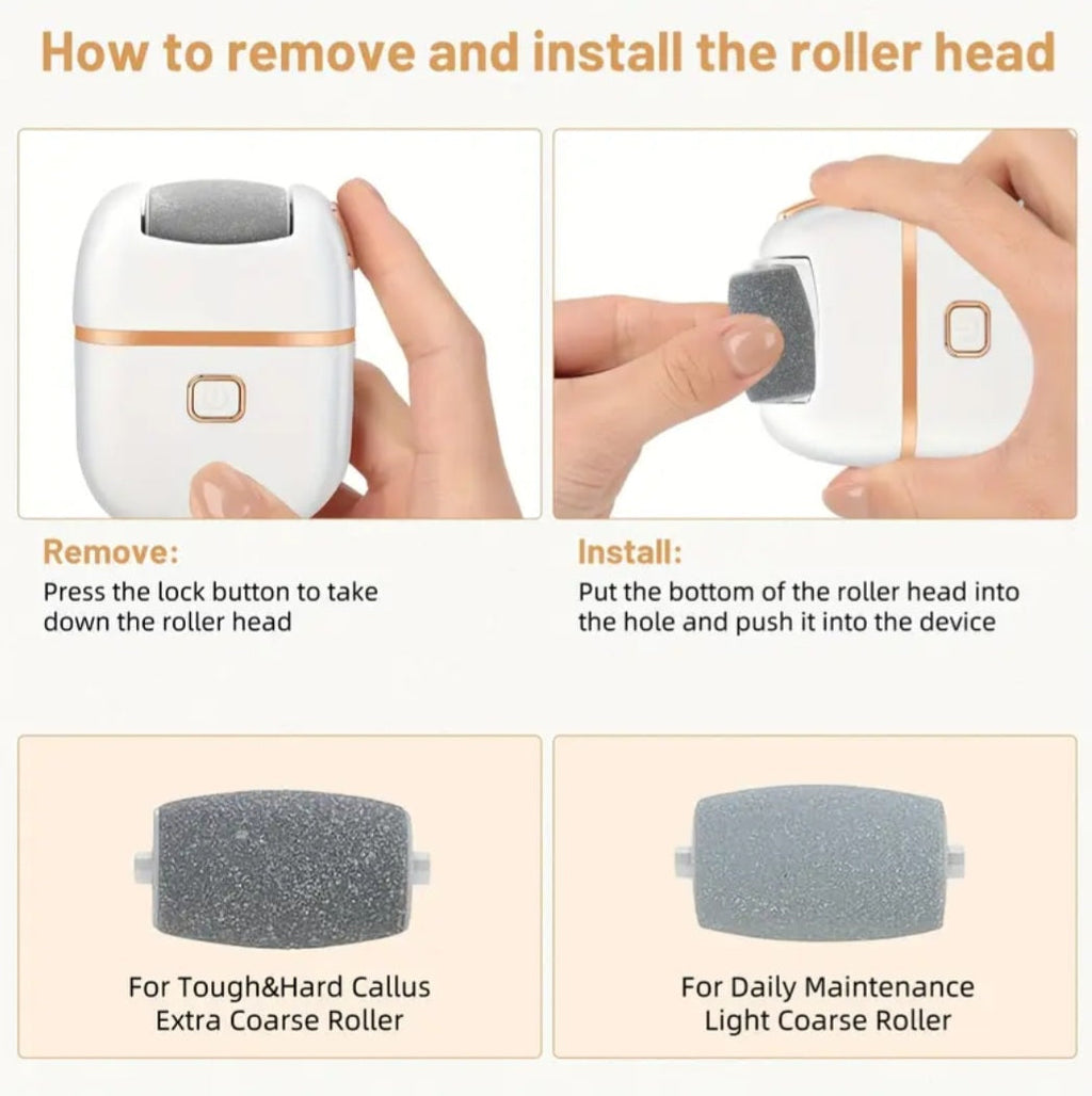 Leisure Foot Scrubber with 6 Replacement Heads, Three Types of Grinding Heads, Two Speed Settings