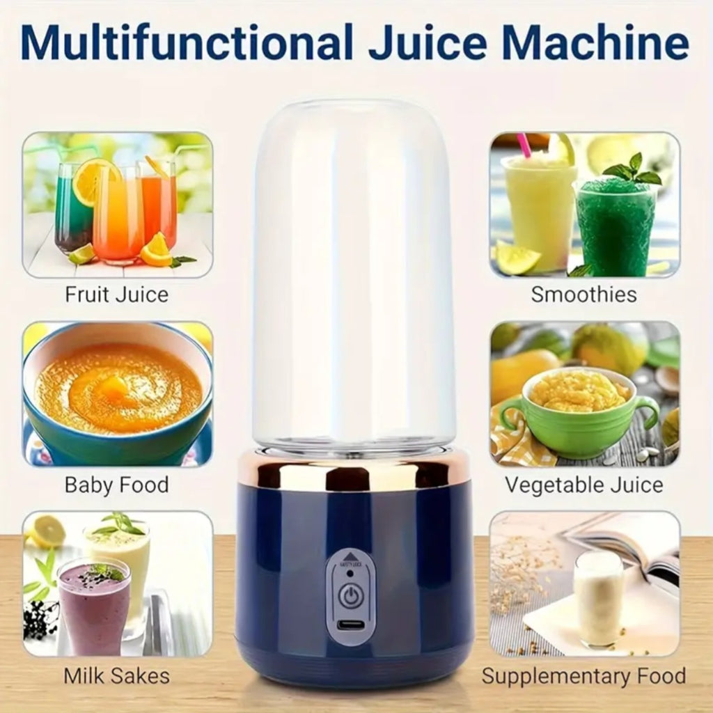 Portable Juicer, Mini Smoothie Shaker, USB Charged Single-Serving Blender with 6 Blades for Fresh Juice Making. 430G Capacity, Stainless Steel Exterior And Curved Design