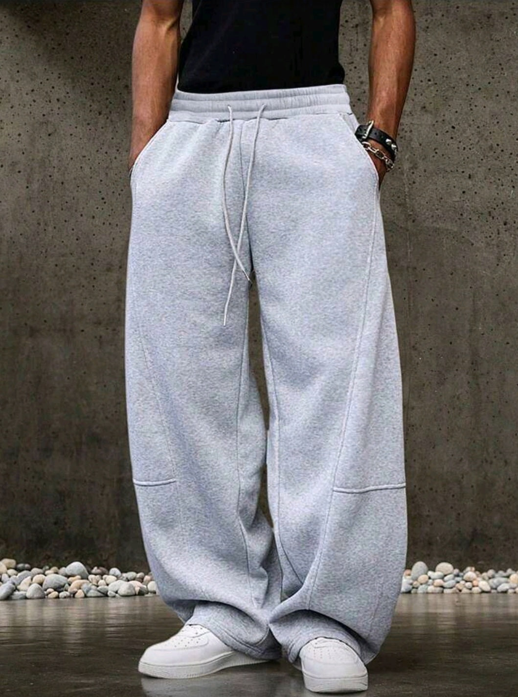 Men's Solid Color Drawstring Waist Pocket Casual Loose Sweatpants