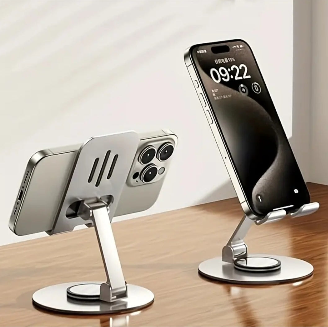 Metal 360° Rotatable, Foldable and Adjustable Phone Holder for Desktop Live Streaming, Not for Car Use - All-Metal Foldable Holder [Carbon Black]