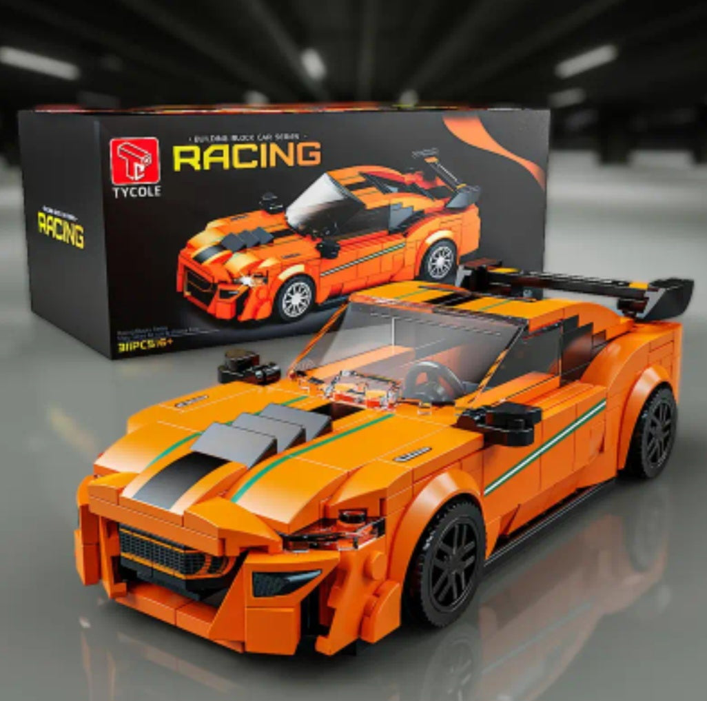 302-Piece Vintage Race Car Model Building Block Set with Dustproof Transparent Display Box