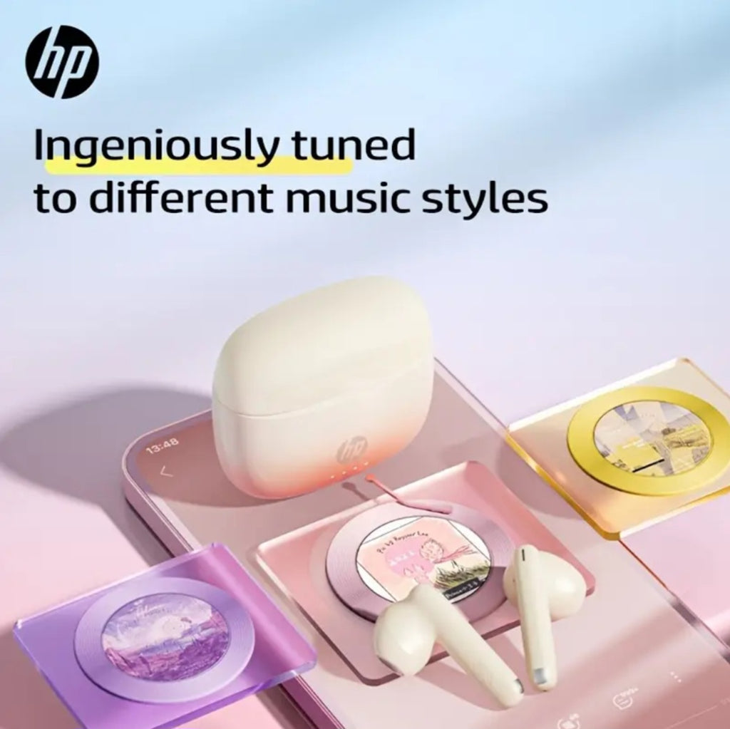HP Wireless 5.4 Wireless Earbuds, Semi In-Ear Headphones Featuring Noise Cancellation