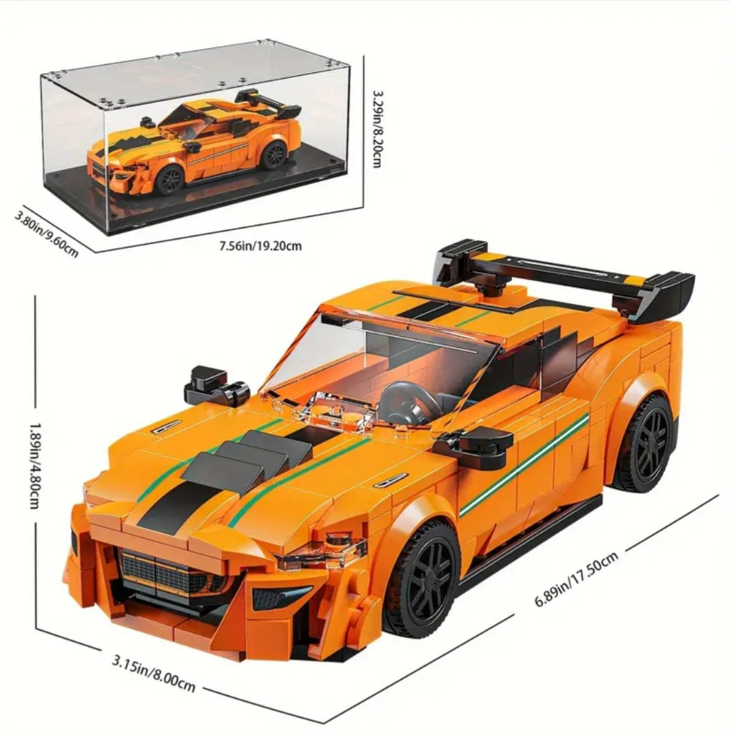 302-Piece Vintage Race Car Model Building Block Set with Dustproof Transparent Display Box