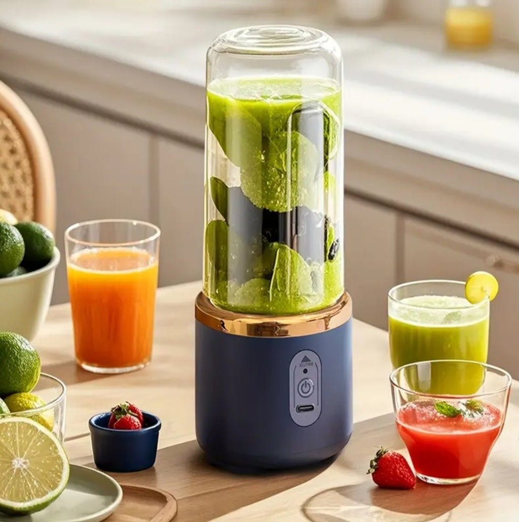 Portable Juicer, Mini Smoothie Shaker, USB Charged Single-Serving Blender with 6 Blades for Fresh Juice Making. 430G Capacity, Stainless Steel Exterior And Curved Design