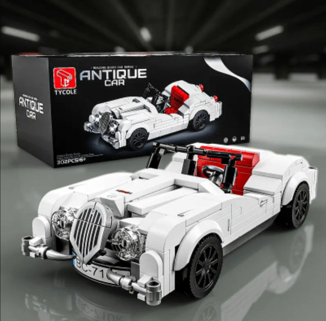 302-Piece Vintage Race Car Model Building Block Set with Dustproof Transparent Display Box