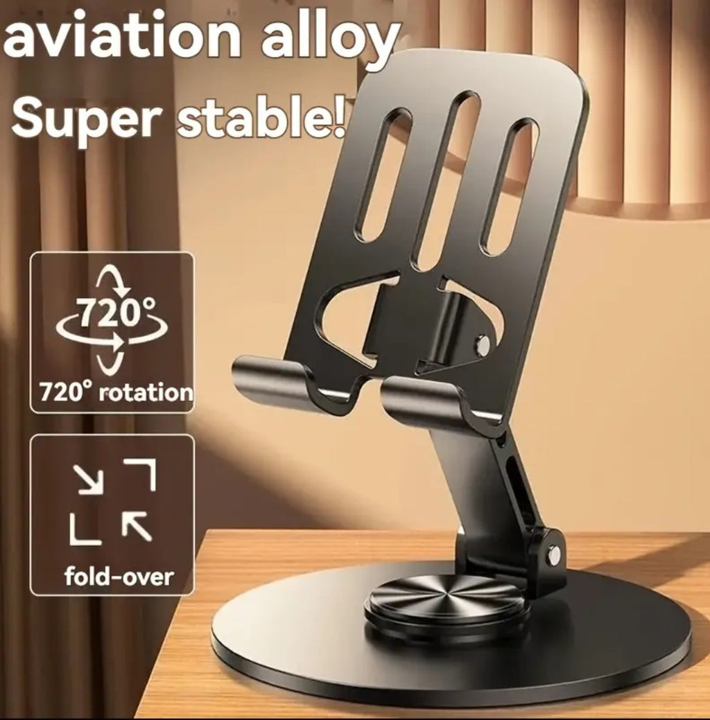 Metal 360° Rotatable, Foldable and Adjustable Phone Holder for Desktop Live Streaming, Not for Car Use - All-Metal Foldable Holder [Carbon Black]