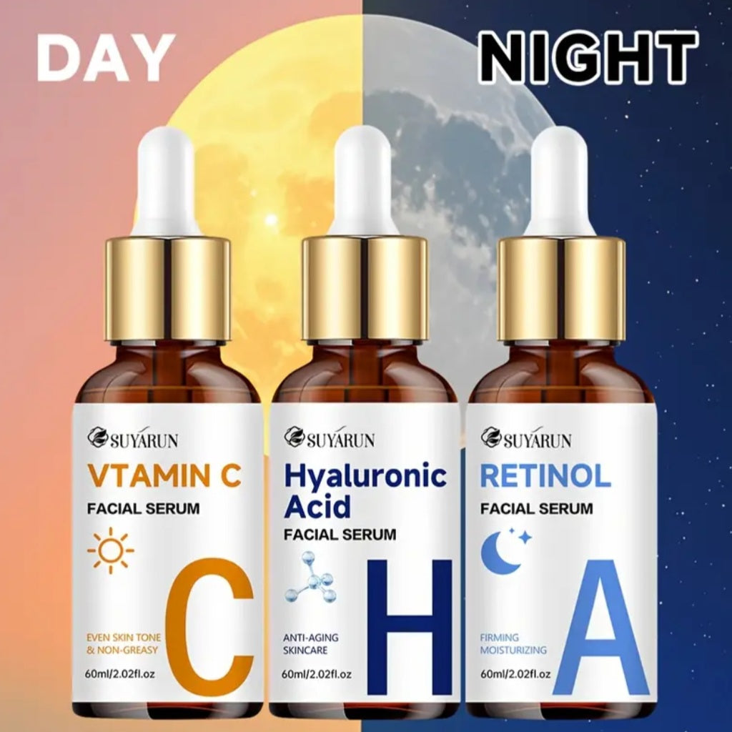 3pcs SEYHZE Vitamin C, Collagen Boosting Serum + Hyaluronic Acid & Peptide Facial with Brightening Complex(60ml)