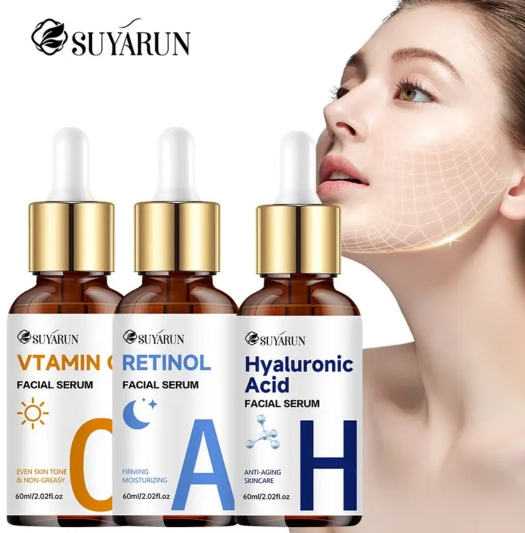 3pcs SEYHZE Vitamin C, Collagen Boosting Serum + Hyaluronic Acid & Peptide Facial with Brightening Complex(60ml)