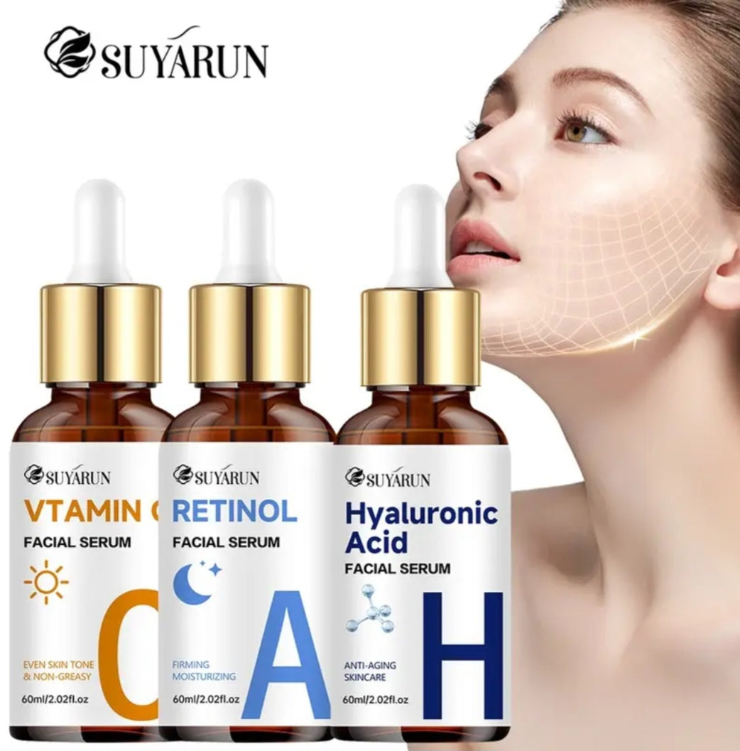 3pcs SEYHZE Vitamin C, Collagen Boosting Serum + Hyaluronic Acid & Peptide Facial with Brightening Complex(60ml)