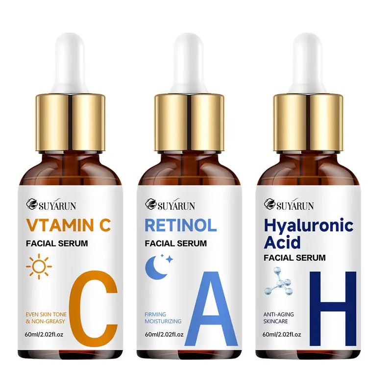 3pcs SEYHZE Vitamin C, Collagen Boosting Serum + Hyaluronic Acid & Peptide Facial with Brightening Complex(60ml)