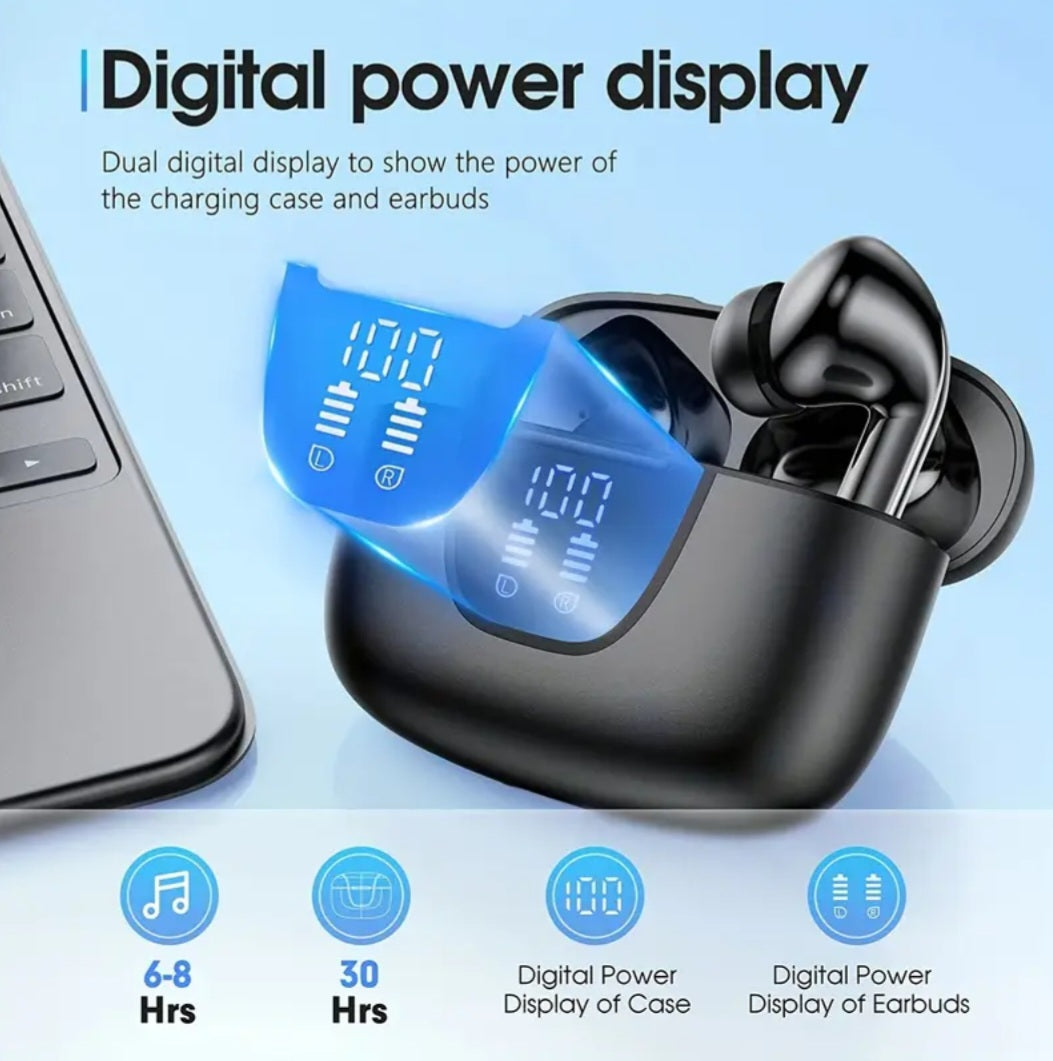 LAN XUN Wireless Headphones, Wireless 5.3 Earbuds, 13mm Speaker, 30H Playtime, Type-C Fast Charging Box, Stereo Wireless In-Ear Headset, Suitable for iPhone and Android In-Ear Headsets, Gaming Business Sports Headphone Mic