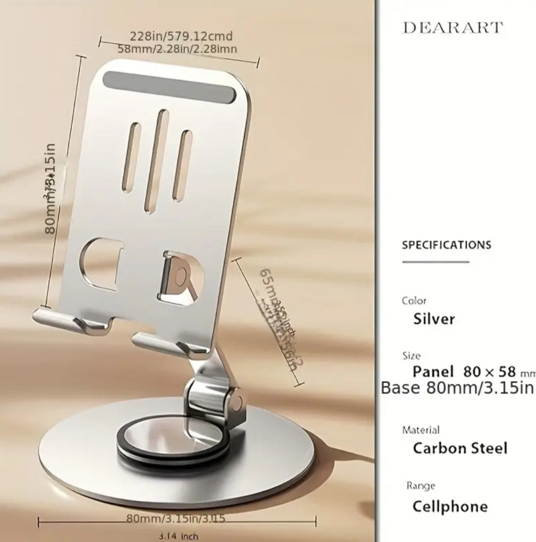 Metal 360° Rotatable, Foldable and Adjustable Phone Holder for Desktop Live Streaming, Not for Car Use - All-Metal Foldable Holder [Carbon Black]