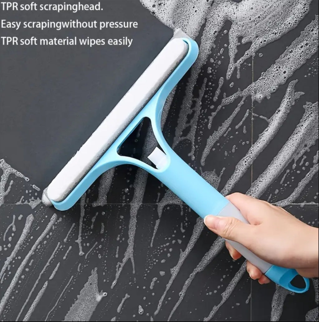 3-in-1 & Mirror Scraper with Removable Microfiber Cloth - Heavy-Duty Plastic Bathroom Window Cleaner, Door, Scraper, and Wiper