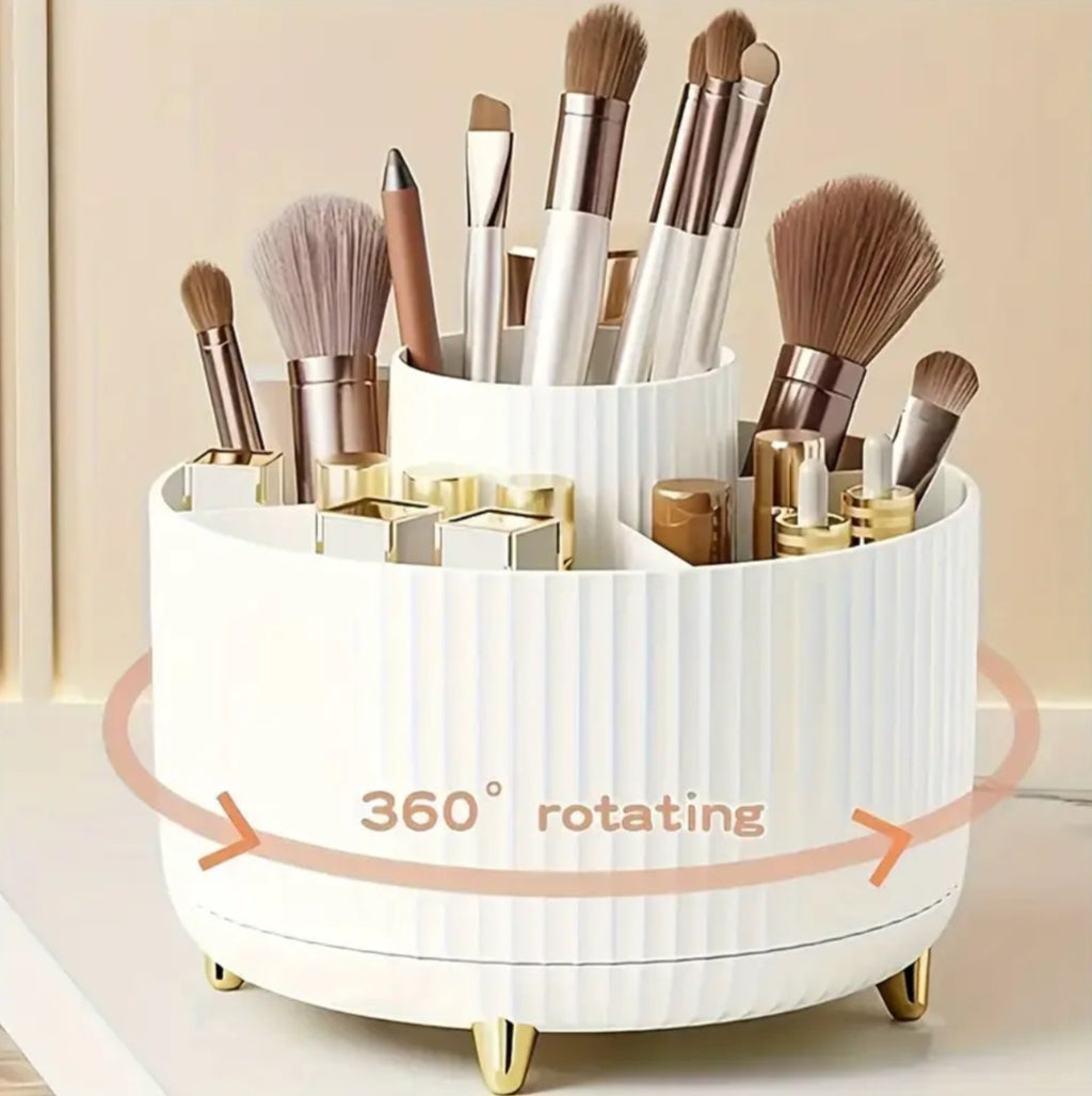 360° Rotating Makeup Organizer - 1pc Plastic Cosmetic Storage with 5 Compartments