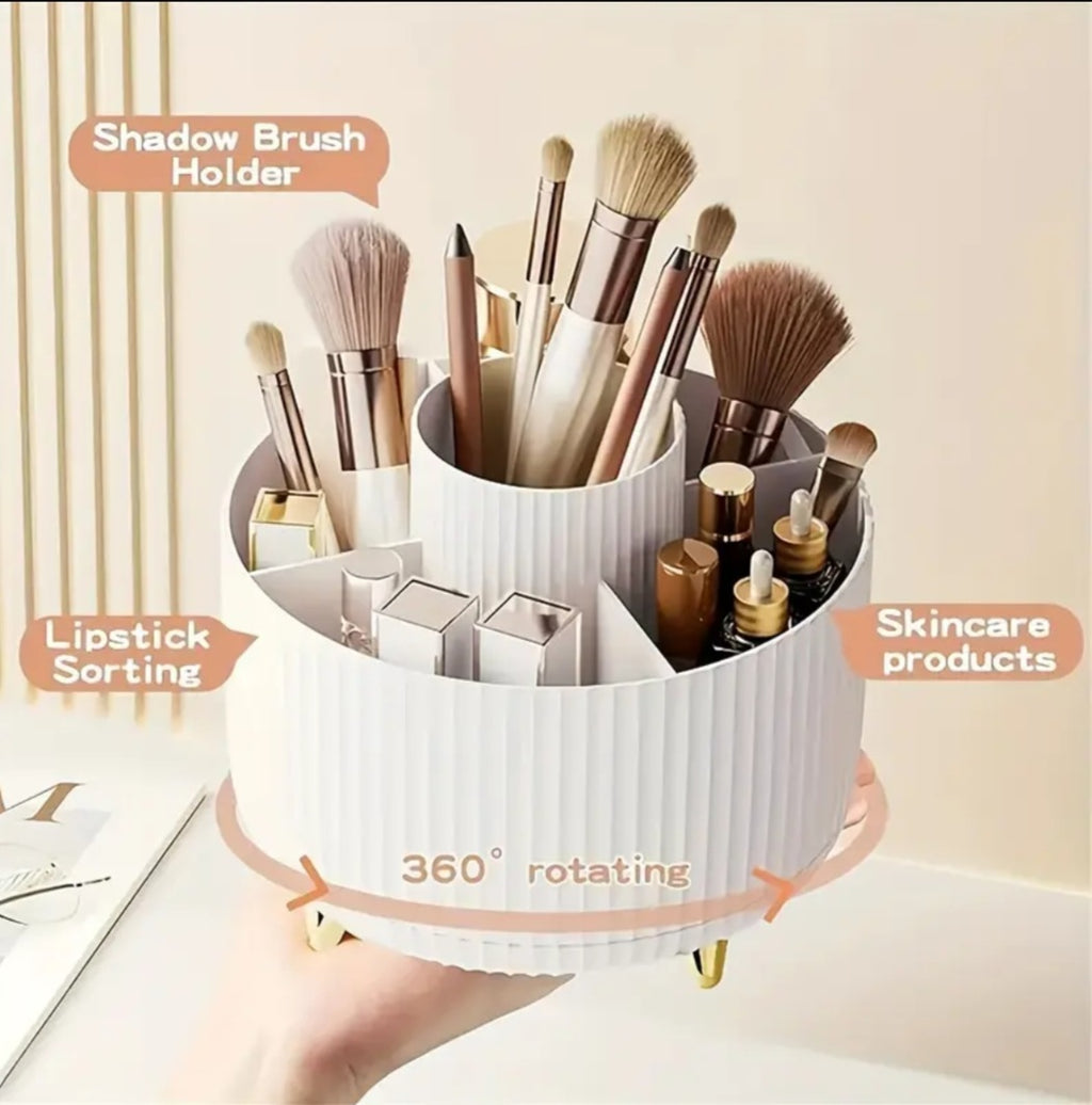 360° Rotating Makeup Organizer - 1pc Plastic Cosmetic Storage with 5 Compartments