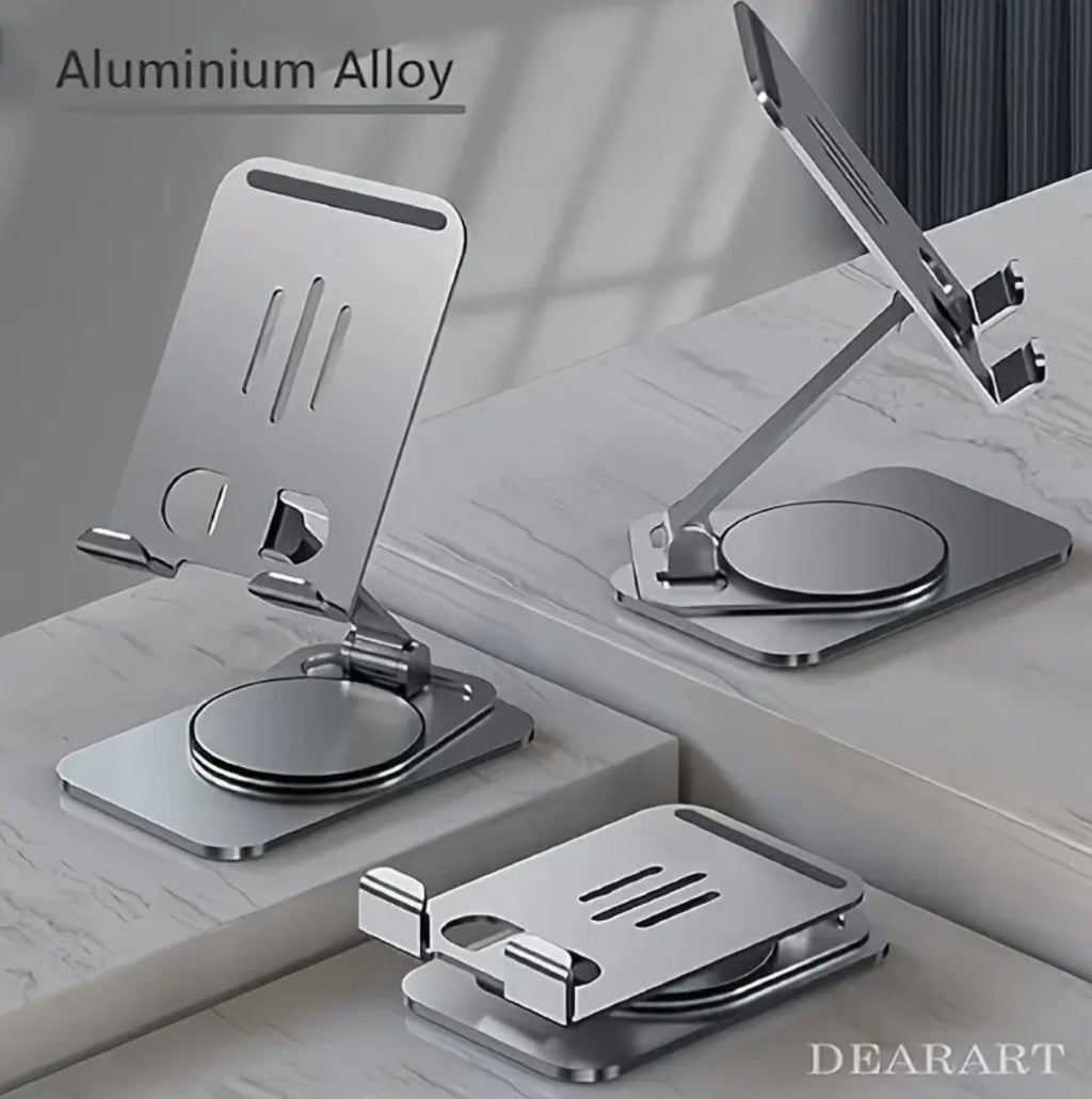 Metal 360° Rotatable, Foldable and Adjustable Phone Holder for Desktop Live Streaming, Not for Car Use - All-Metal Foldable Holder [Carbon Black]