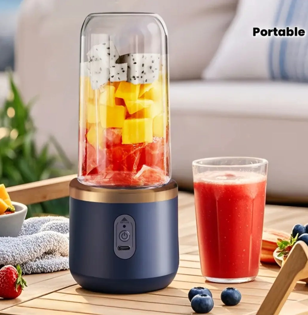 Portable Juicer, Mini Smoothie Shaker, USB Charged Single-Serving Blender with 6 Blades for Fresh Juice Making. 430G Capacity, Stainless Steel Exterior And Curved Design