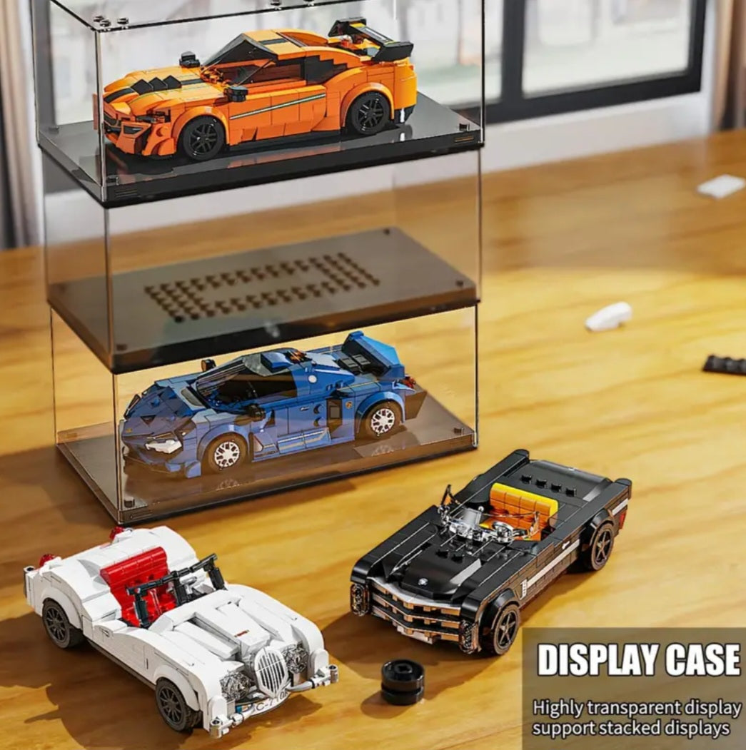 302-Piece Vintage Race Car Model Building Block Set with Dustproof Transparent Display Box
